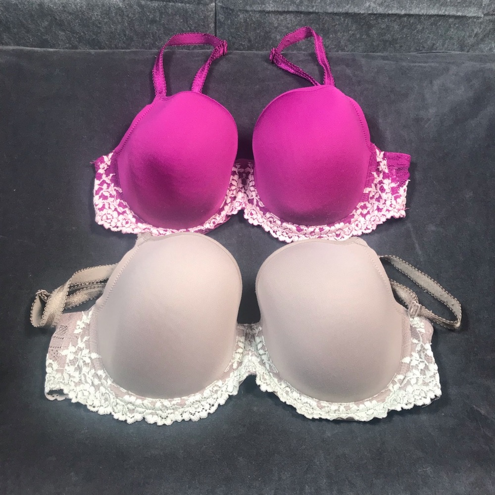 Wacoal Lace-Trim Lightly Padded Bra Lot of Two 34C Purple and Grey